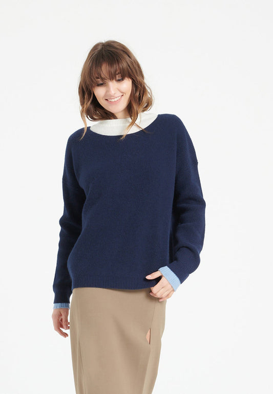 Marineblauer Damen-Kaschmirpullover mit Rundhalsausschnitt - LILLY 25