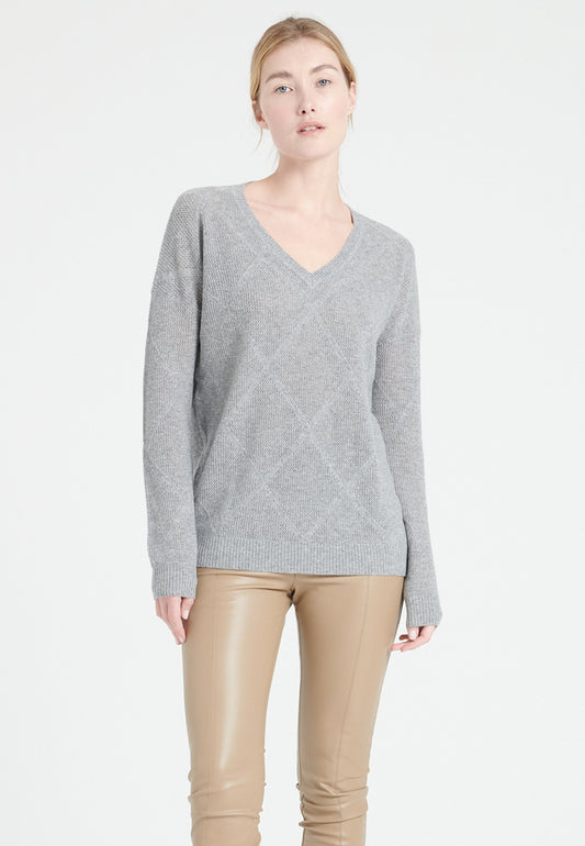 Damenpullover aus hellgrauem Kaschmir mit V-Ausschnitt - LILLY 31
