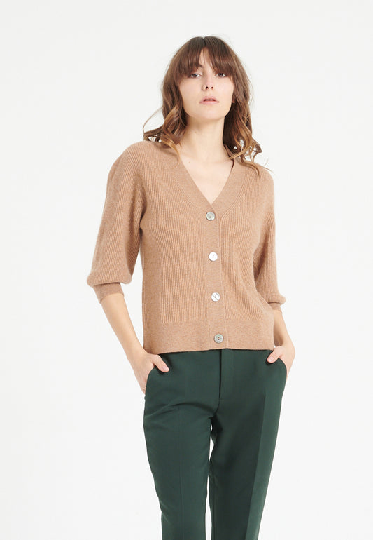 Cardigan col V cachemire camel femme - MIA 13