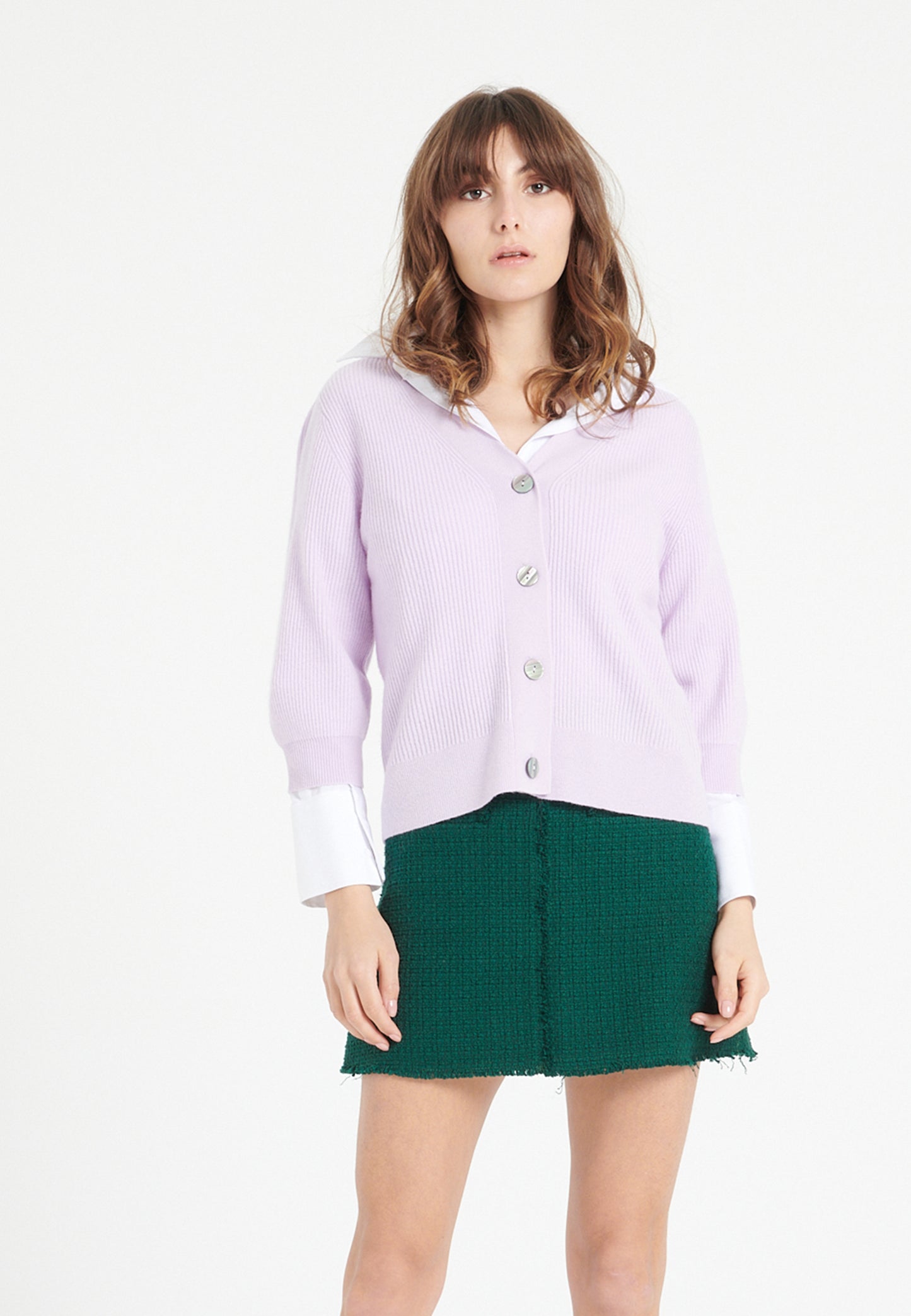 Cardigan col V cachemire lilas femme - MIA 13