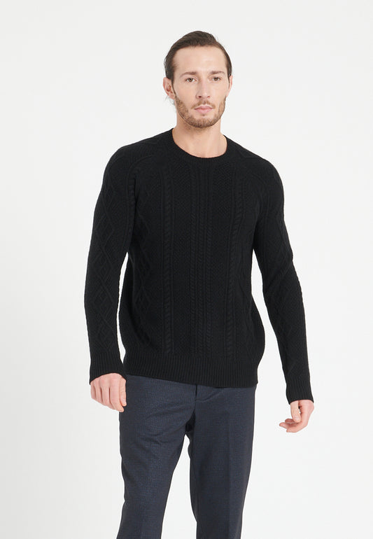 Pull col rond cachemire 6 fils noir homme - ZACH 1