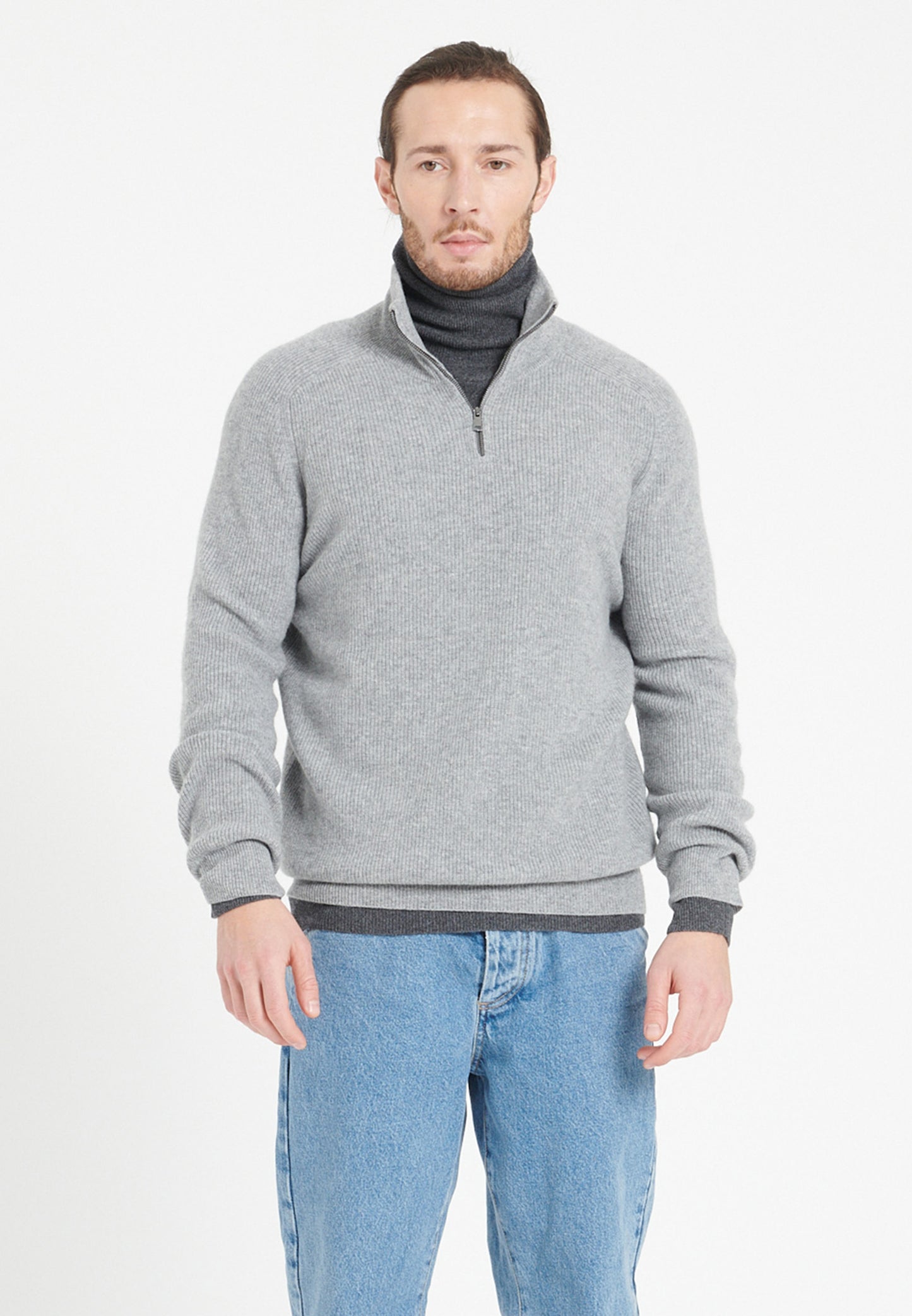 Pull col cheminé cachemire gris clair homme - ZACH 2