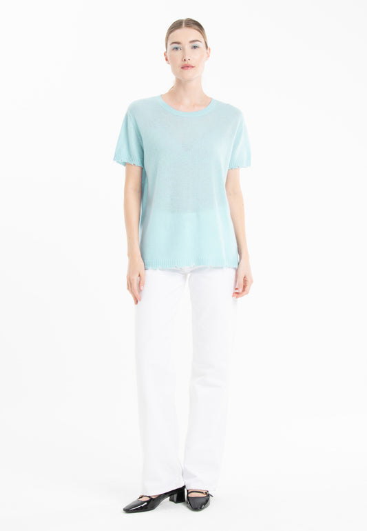 T-shirt col rond cachemire turquoise femme - AVA 6