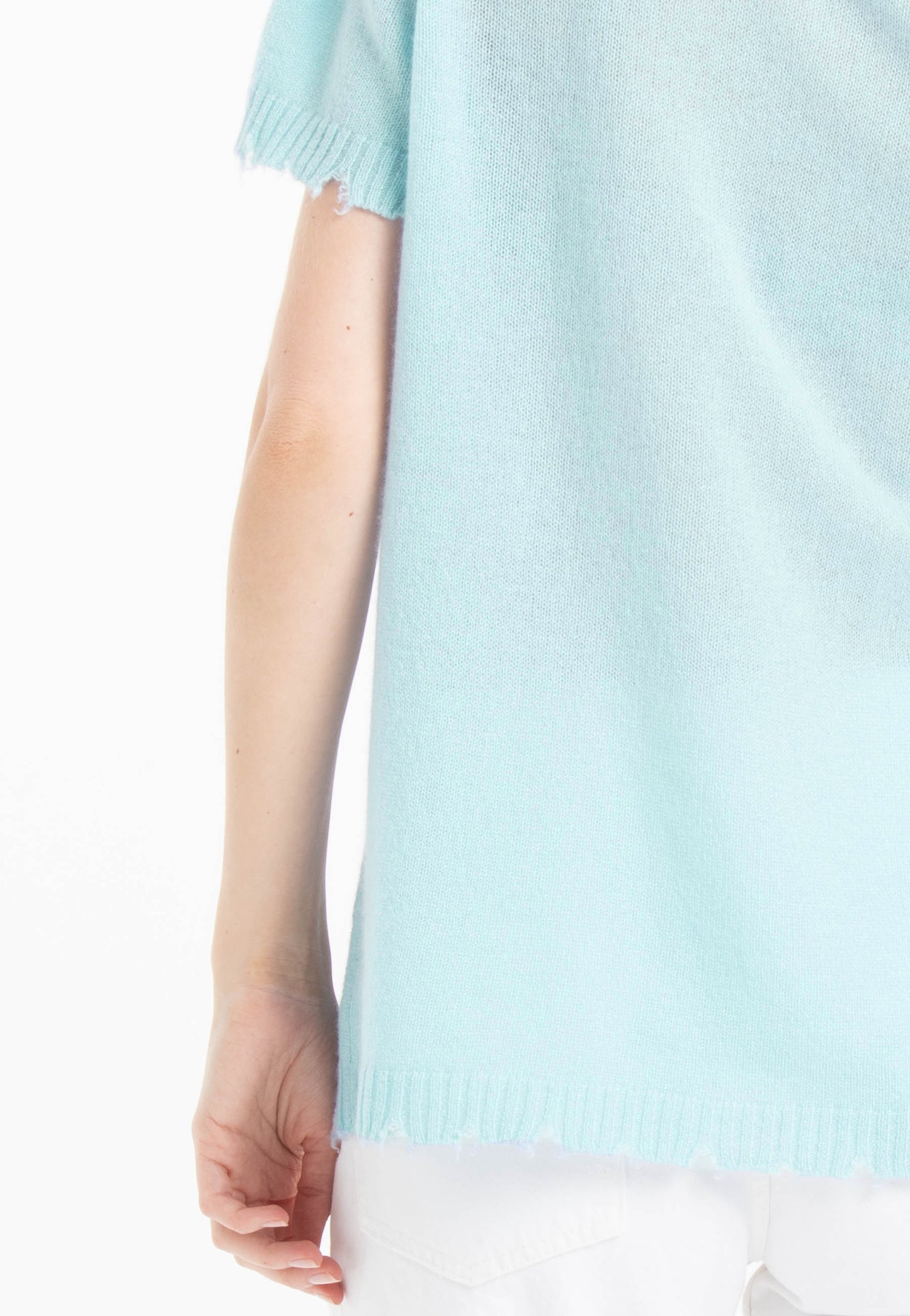 T-shirt col rond cachemire turquoise femme - AVA 6
