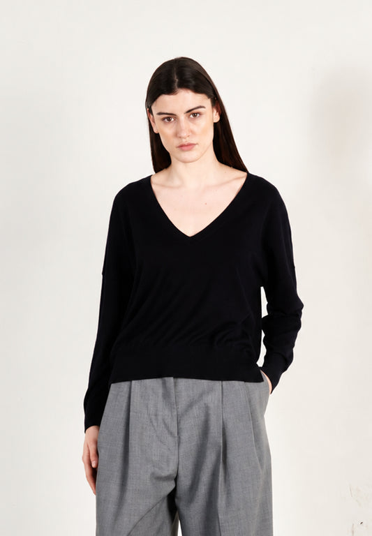 Pull col V femme en cachemire & laine ultrafin noir - KELLY 10