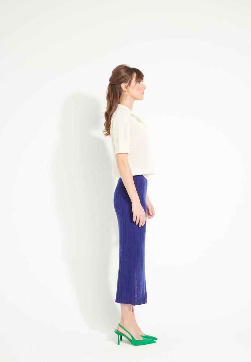 AVA 13 Jupe longue en cachemire déjaugé avec fente bleu nuit - Studio cashmere8