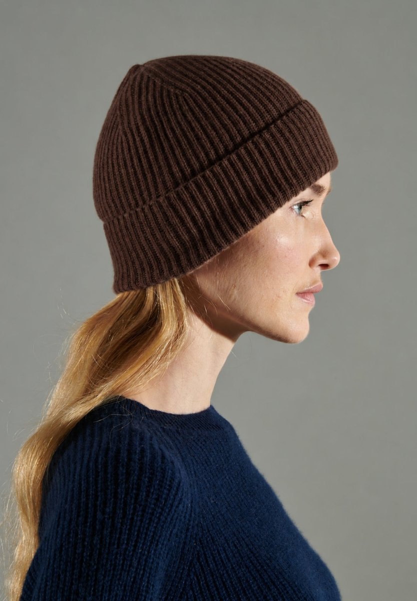 Bonnet unisexe en cachemire 4 fils marron - UNI 11 - Studio Cashmere8
