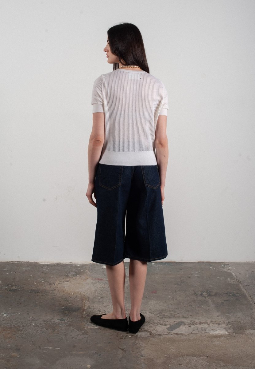 Cardigan col rond manches courtes femme en cachemire et laine ajouré ultrafin blanc - FRIDA 6 - Studio cashmere8