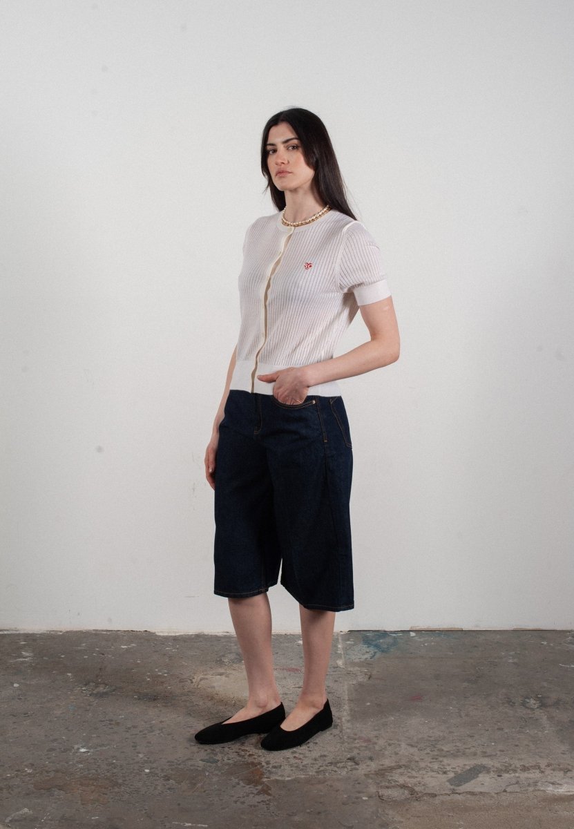 Cardigan col rond manches courtes femme en cachemire et laine ajouré ultrafin blanc - FRIDA 6 - Studio cashmere8