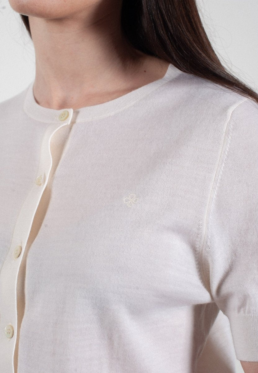 Cardigan col rond manches courtes femme en cachemire et laine ultrafin blanc - FRIDA 5 - Studio cashmere8