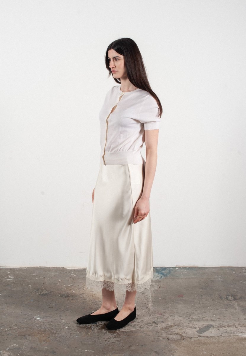 Cardigan col rond manches courtes femme en cachemire et laine ultrafin blanc - FRIDA 5 - Studio cashmere8