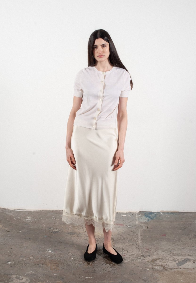 Cardigan col rond manches courtes femme en cachemire et laine ultrafin blanc - FRIDA 5 - Studio cashmere8