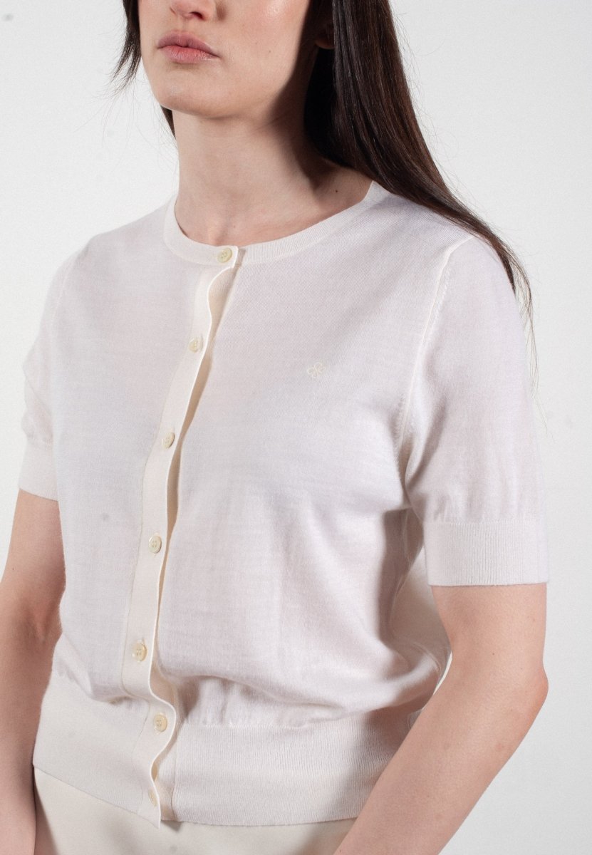Cardigan col rond manches courtes femme en cachemire et laine ultrafin blanc - FRIDA 5 - Studio cashmere8