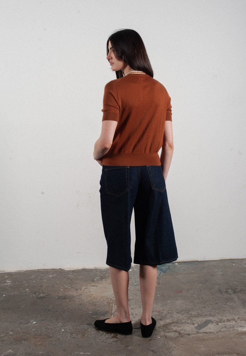 Cardigan col rond manches courtes femme en cachemire et laine ultrafin marron clair - FRIDA 5 - Studio cashmere8