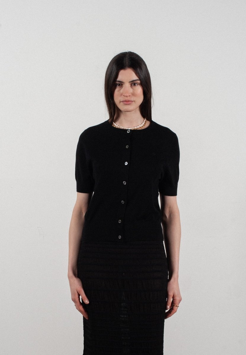 Cardigan col rond manches courtes femme en cachemire et laine ultrafin noir - FRIDA 5 - Studio cashmere8
