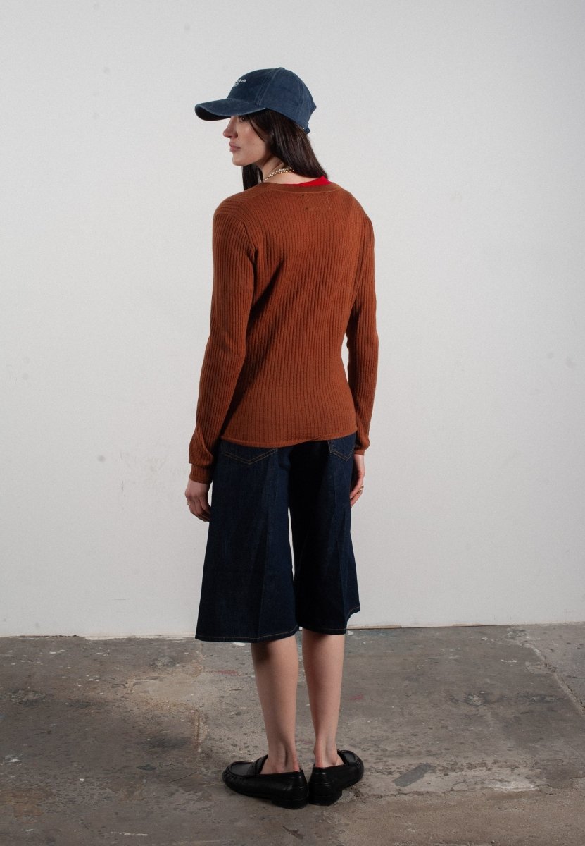 Cardigan col V femme en cachemire et laine ajouré ultrafin marron clair - FRIDA 3 - Studio cashmere8
