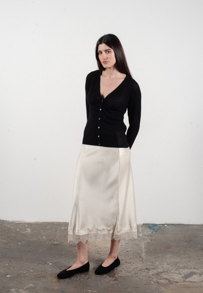 Cardigan col V femme en cachemire et laine ajouré ultrafin noir - FRIDA 3 - Studio cashmere8