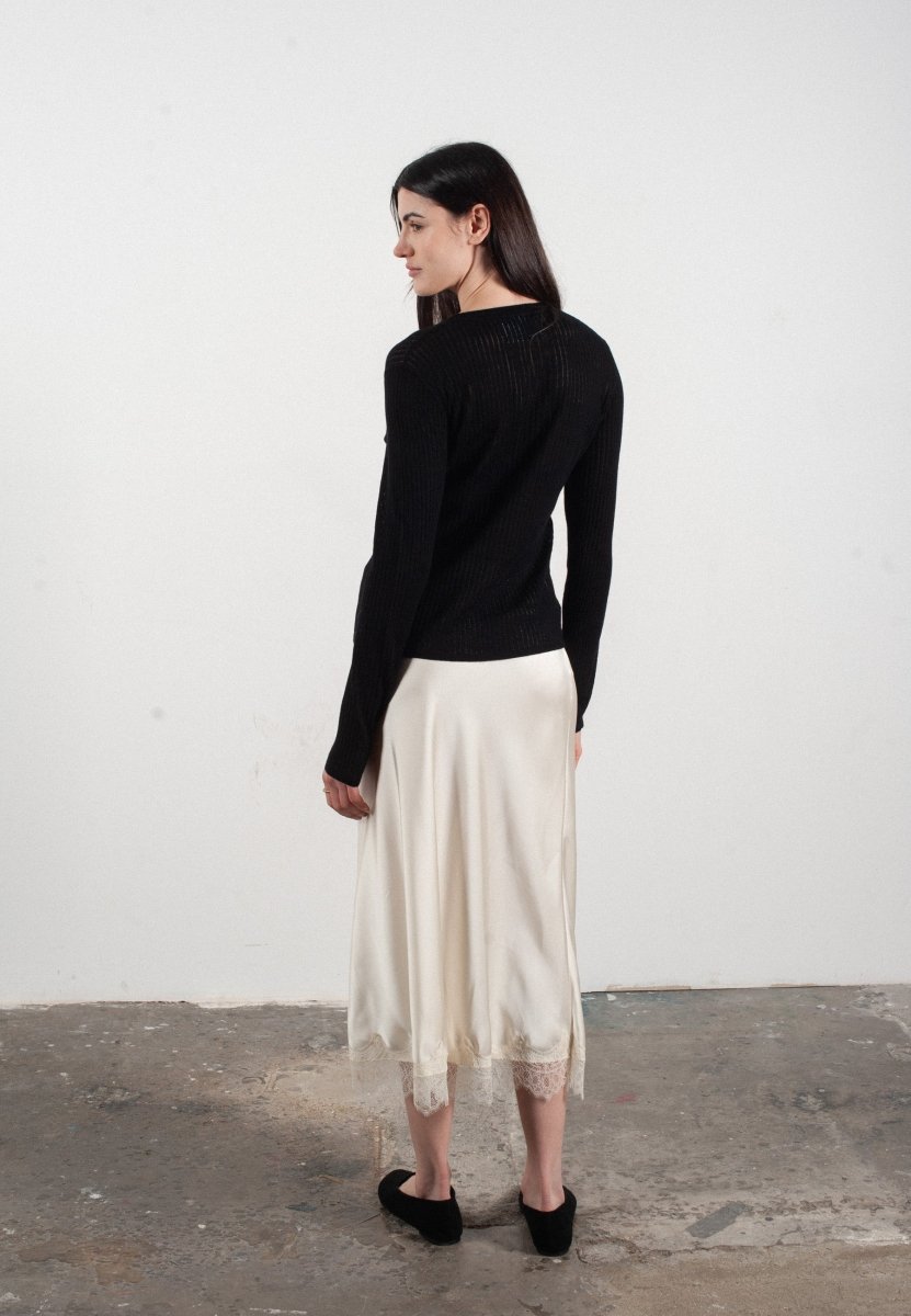 Cardigan col V femme en cachemire et laine ajouré ultrafin noir - FRIDA 3 - Studio cashmere8
