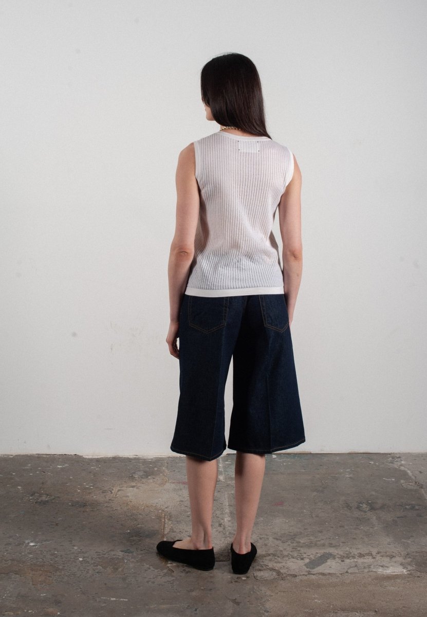 Débardeur col rond femme en cachemire et laine ajouré ultrafin blanc - FRIDA 2 - Studio cashmere8