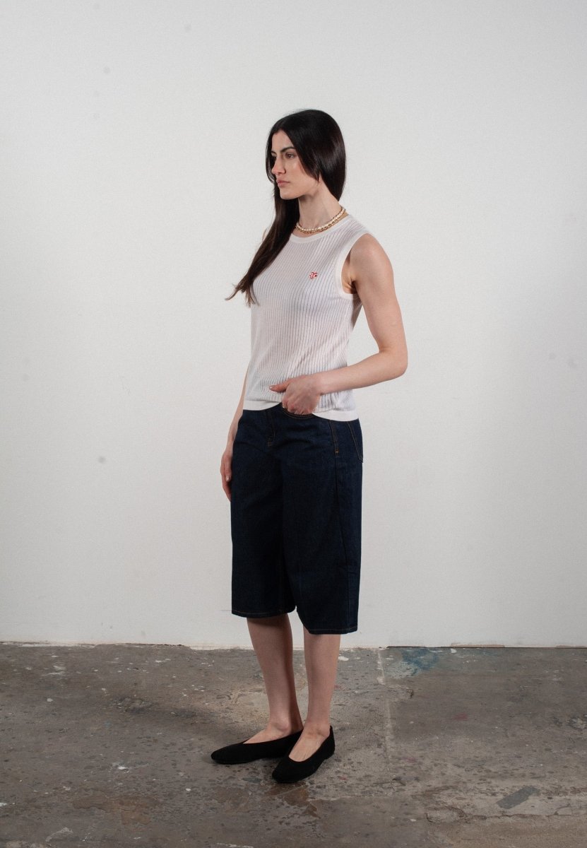 Débardeur col rond femme en cachemire et laine ajouré ultrafin blanc - FRIDA 2 - Studio cashmere8