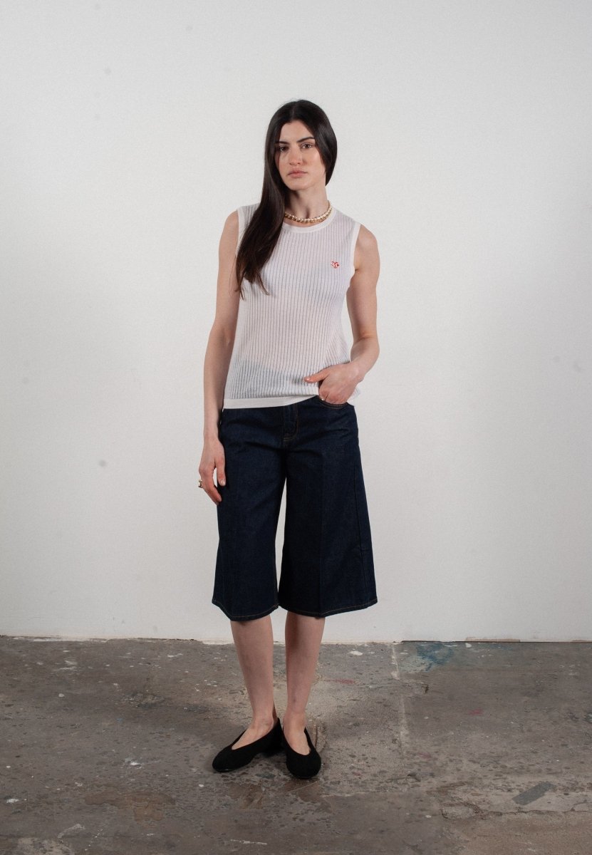 Débardeur col rond femme en cachemire et laine ajouré ultrafin blanc - FRIDA 2 - Studio cashmere8