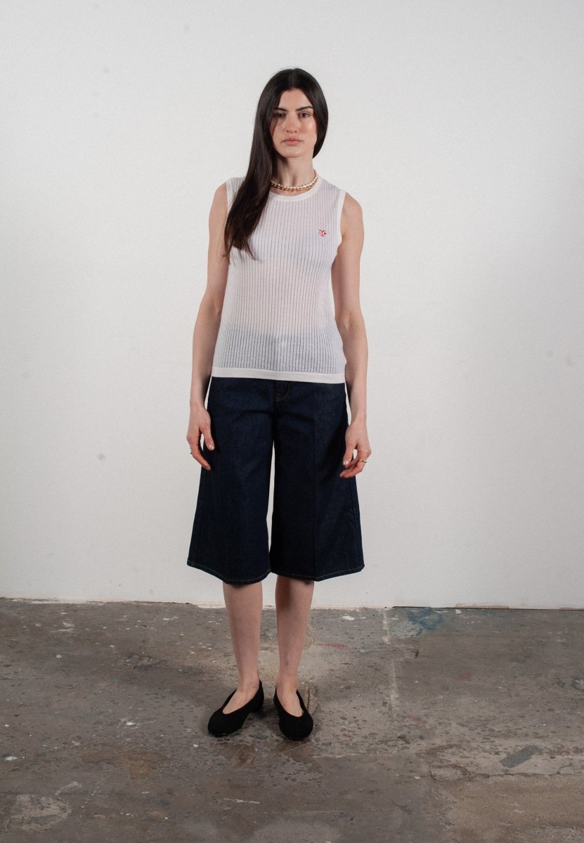 Débardeur col rond femme en cachemire et laine ajouré ultrafin blanc - FRIDA 2 - Studio cashmere8