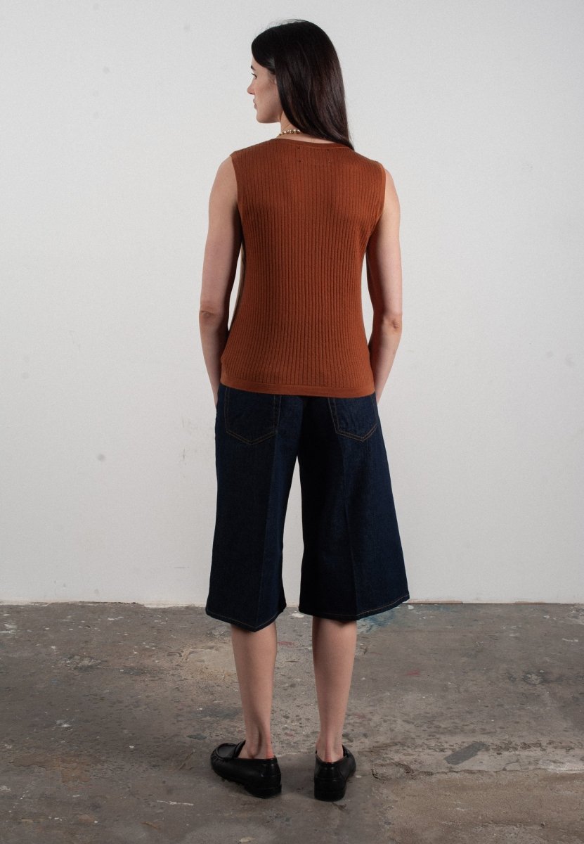 Débardeur col rond femme en cachemire et laine ajouré ultrafin marron clair - FRIDA 2 - Studio cashmere8