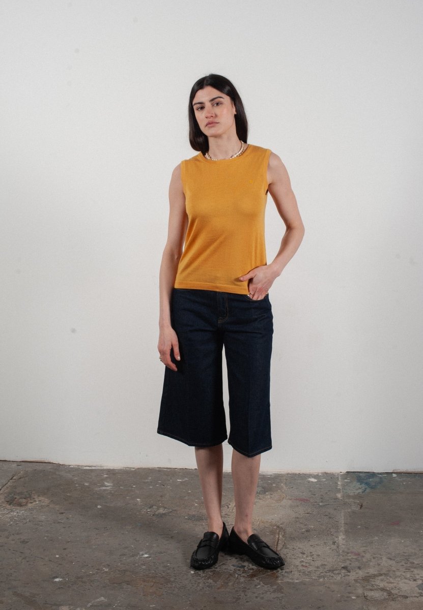 Débardeur col rond femme en cachemire et laine ultrafin jaune - FRIDA 1 - Studio cashmere8
