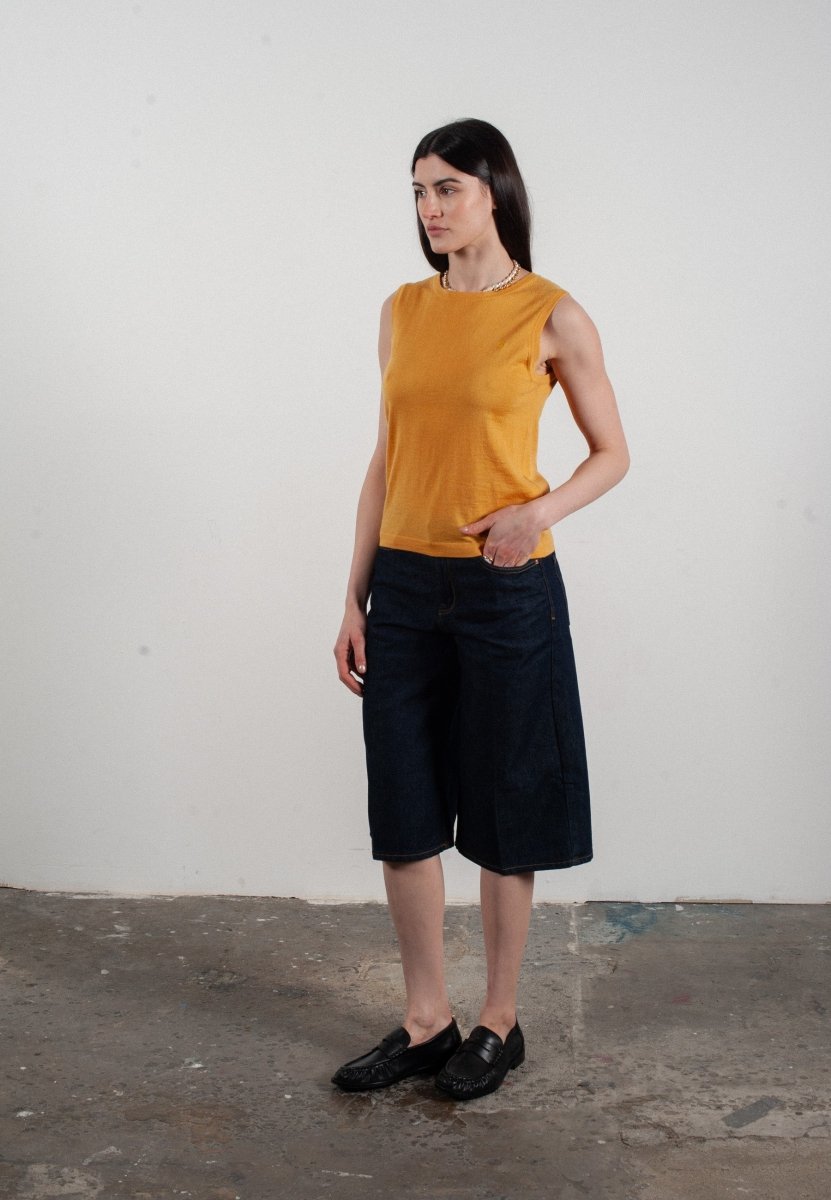 Débardeur col rond femme en cachemire et laine ultrafin jaune - FRIDA 1 - Studio cashmere8