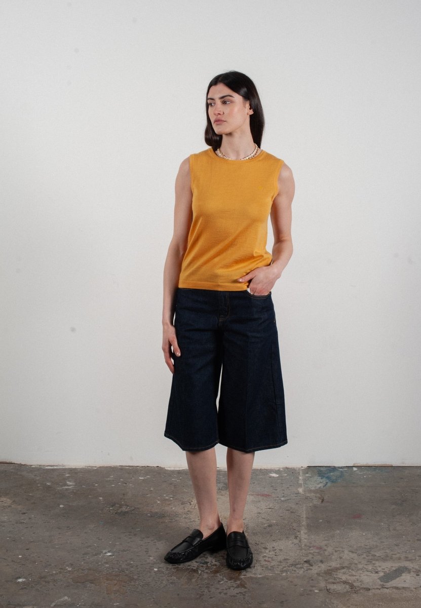 Débardeur col rond femme en cachemire et laine ultrafin jaune - FRIDA 1 - Studio cashmere8