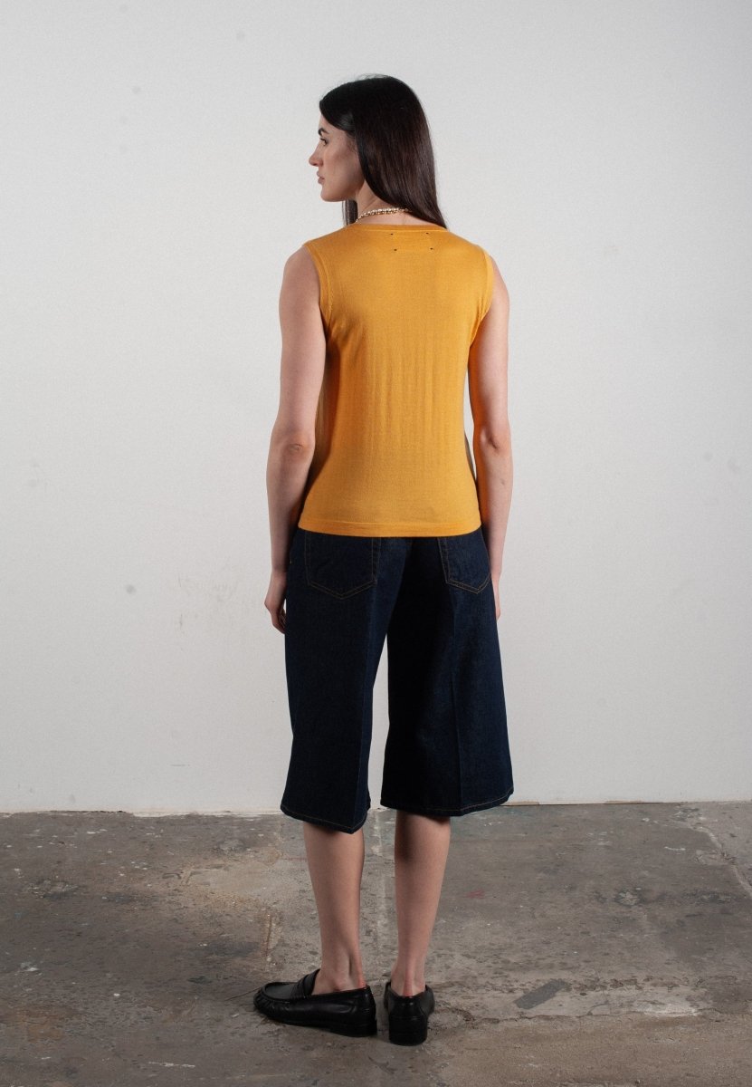 Débardeur col rond femme en cachemire et laine ultrafin jaune - FRIDA 1 - Studio cashmere8