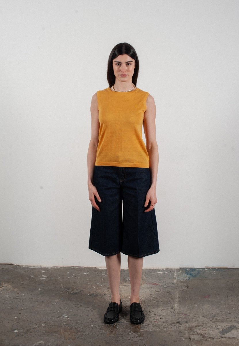 Débardeur col rond femme en cachemire et laine ultrafin jaune - FRIDA 1 - Studio cashmere8