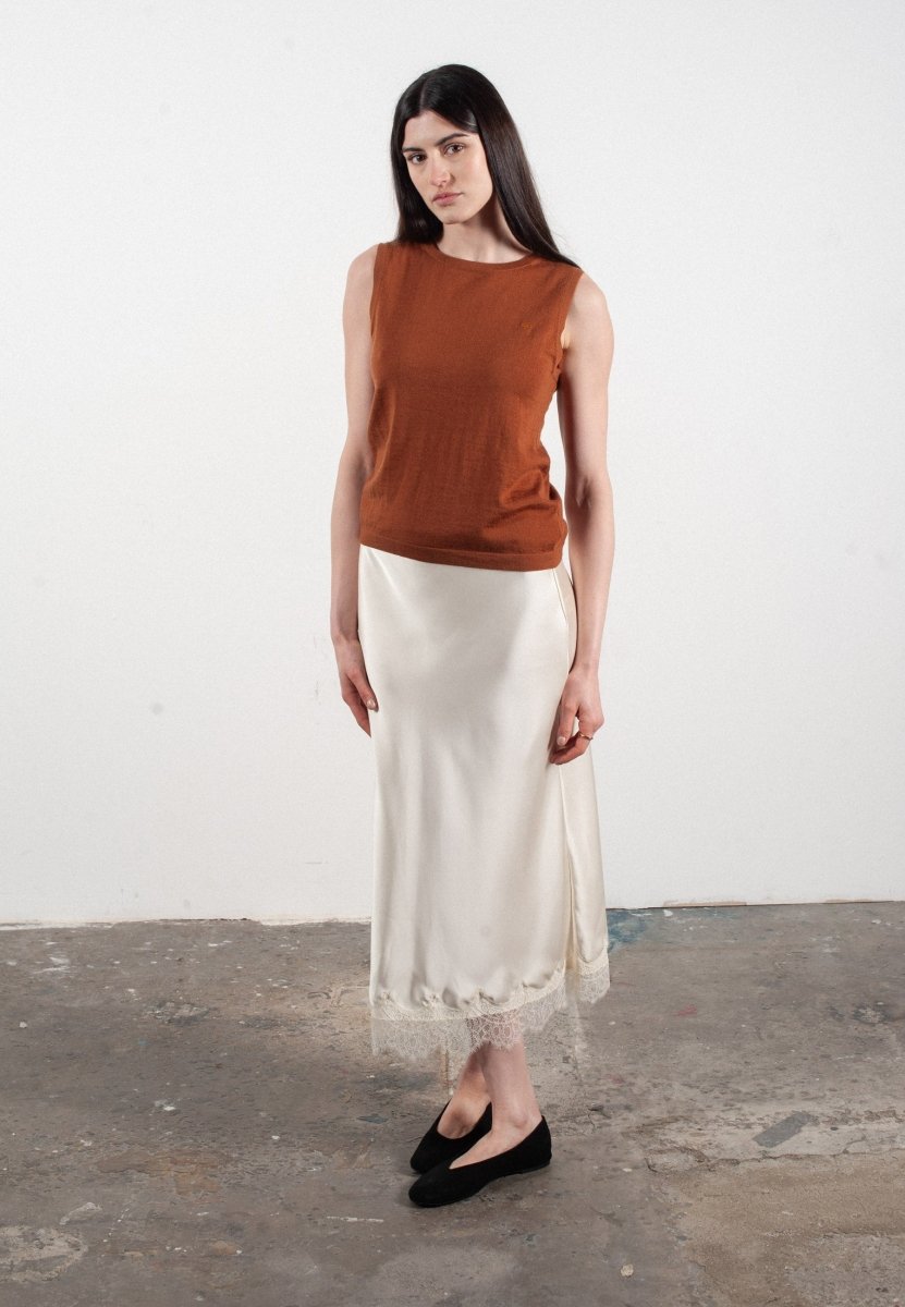 Débardeur col rond femme en cachemire et laine ultrafin marron clair - FRIDA 1 - Studio cashmere8