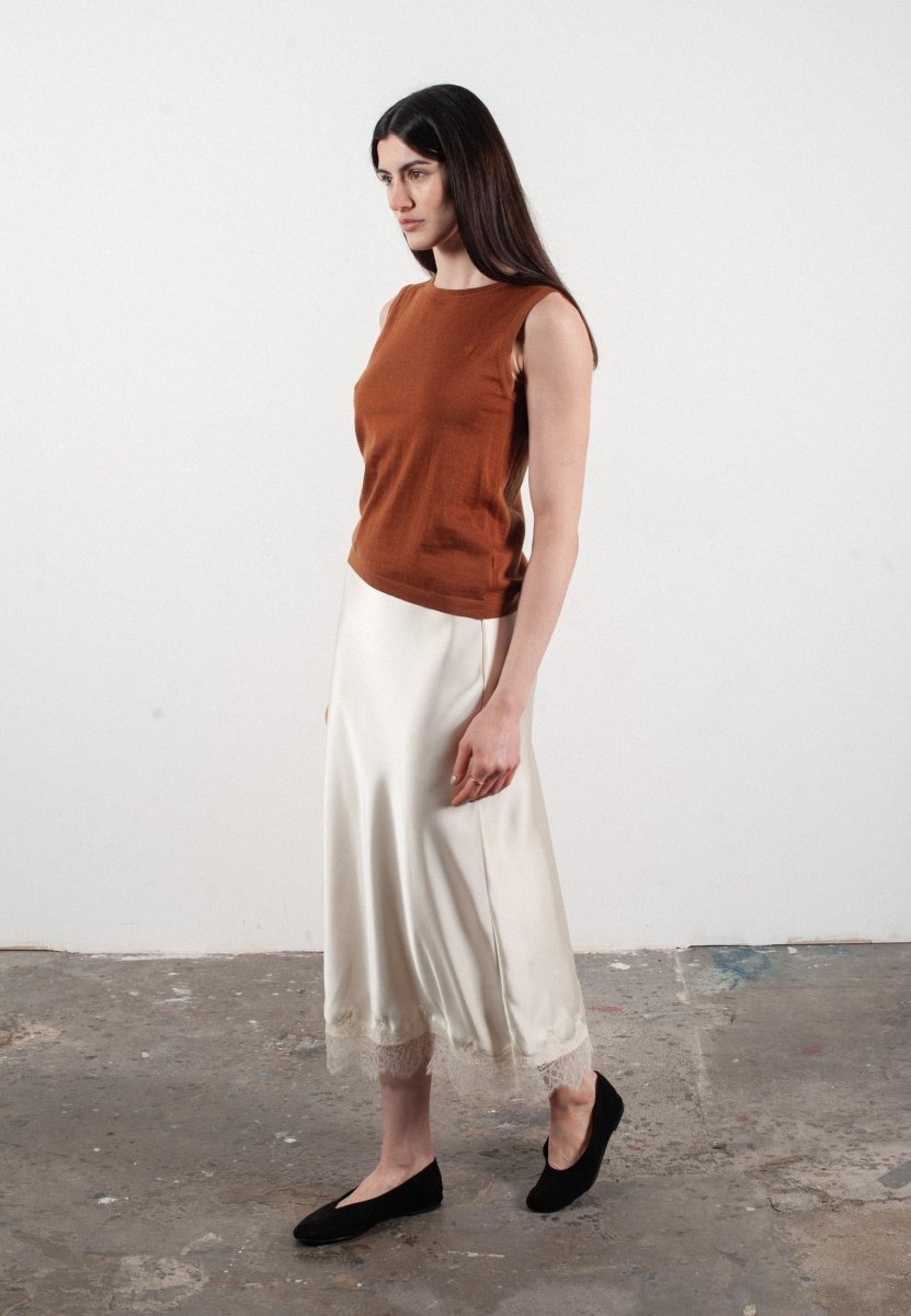 Débardeur col rond femme en cachemire et laine ultrafin marron clair - FRIDA 1 - Studio cashmere8