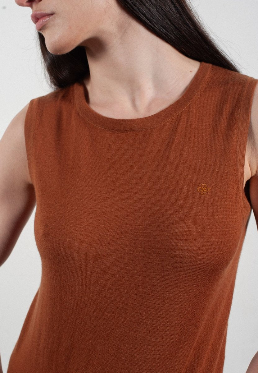 Débardeur col rond femme en cachemire et laine ultrafin marron clair - FRIDA 1 - Studio cashmere8