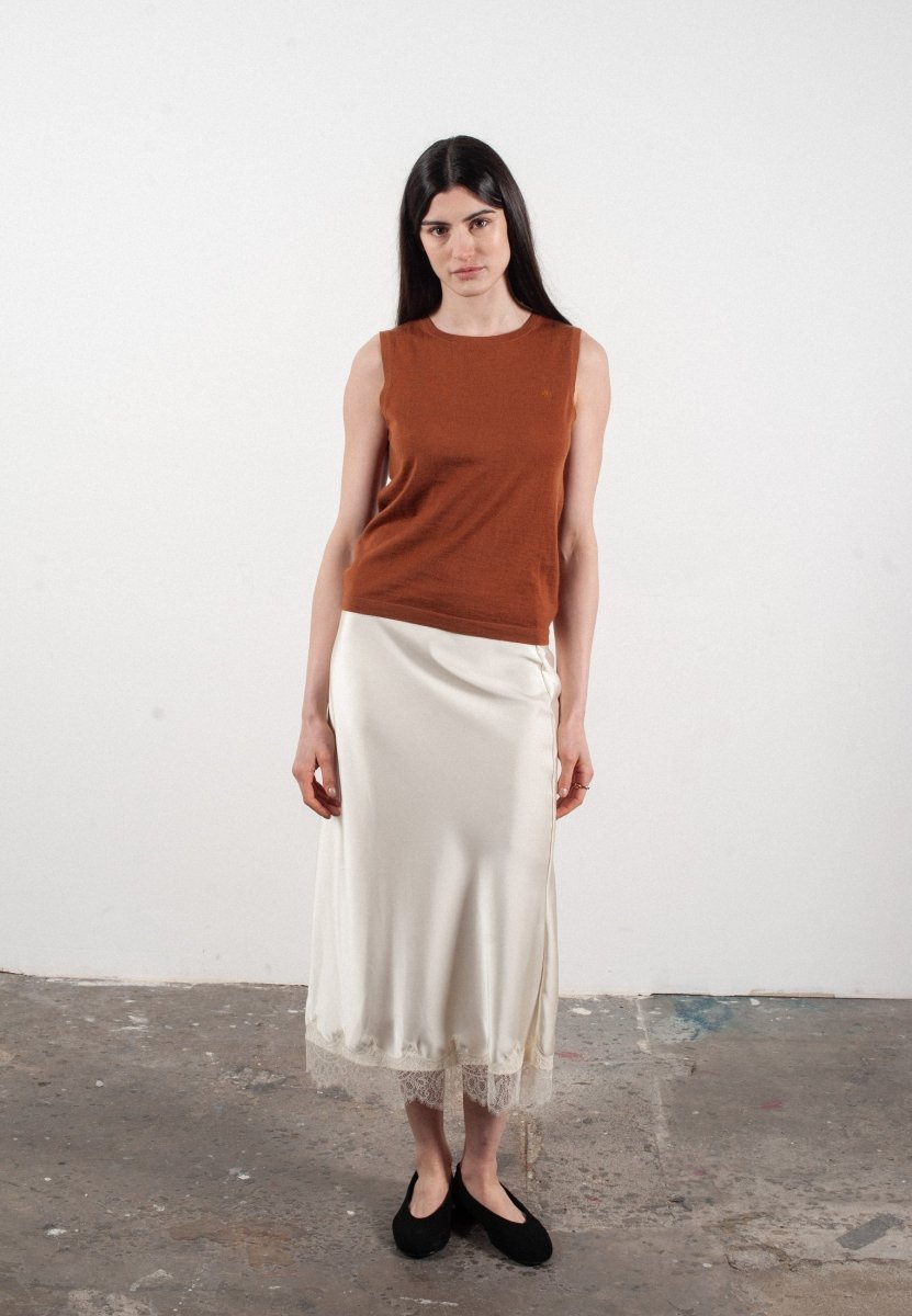 Débardeur col rond femme en cachemire et laine ultrafin marron clair - FRIDA 1 - Studio cashmere8