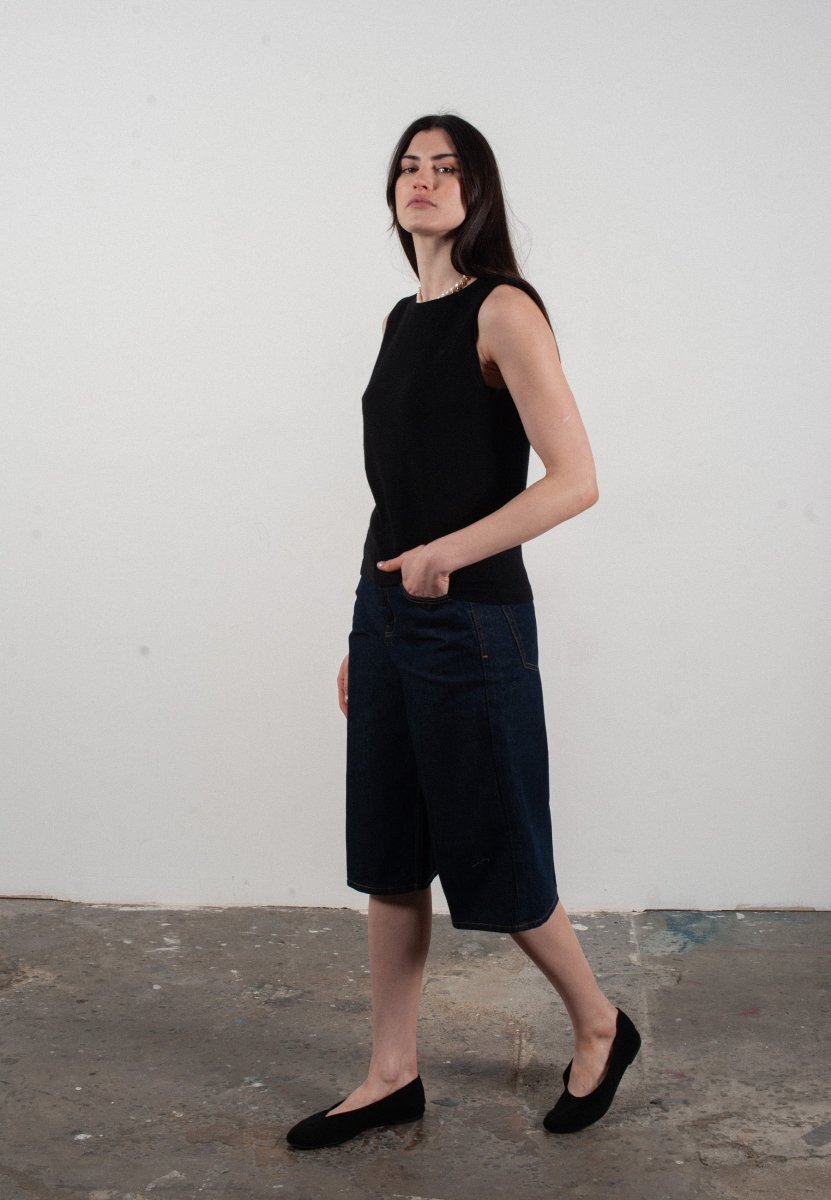 Débardeur col rond femme en cachemire et laine ultrafin noir - FRIDA 1 - Studio cashmere8