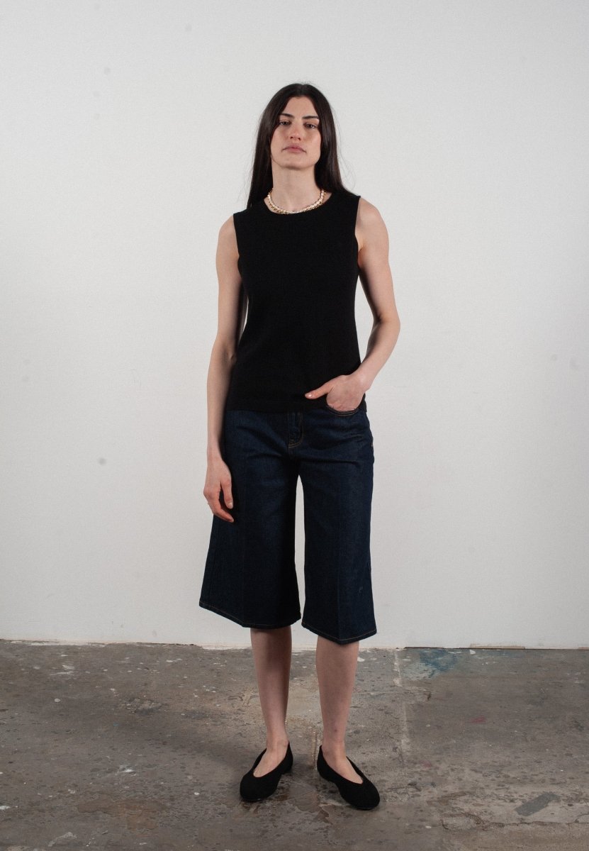 Débardeur col rond femme en cachemire et laine ultrafin noir - FRIDA 1 - Studio cashmere8