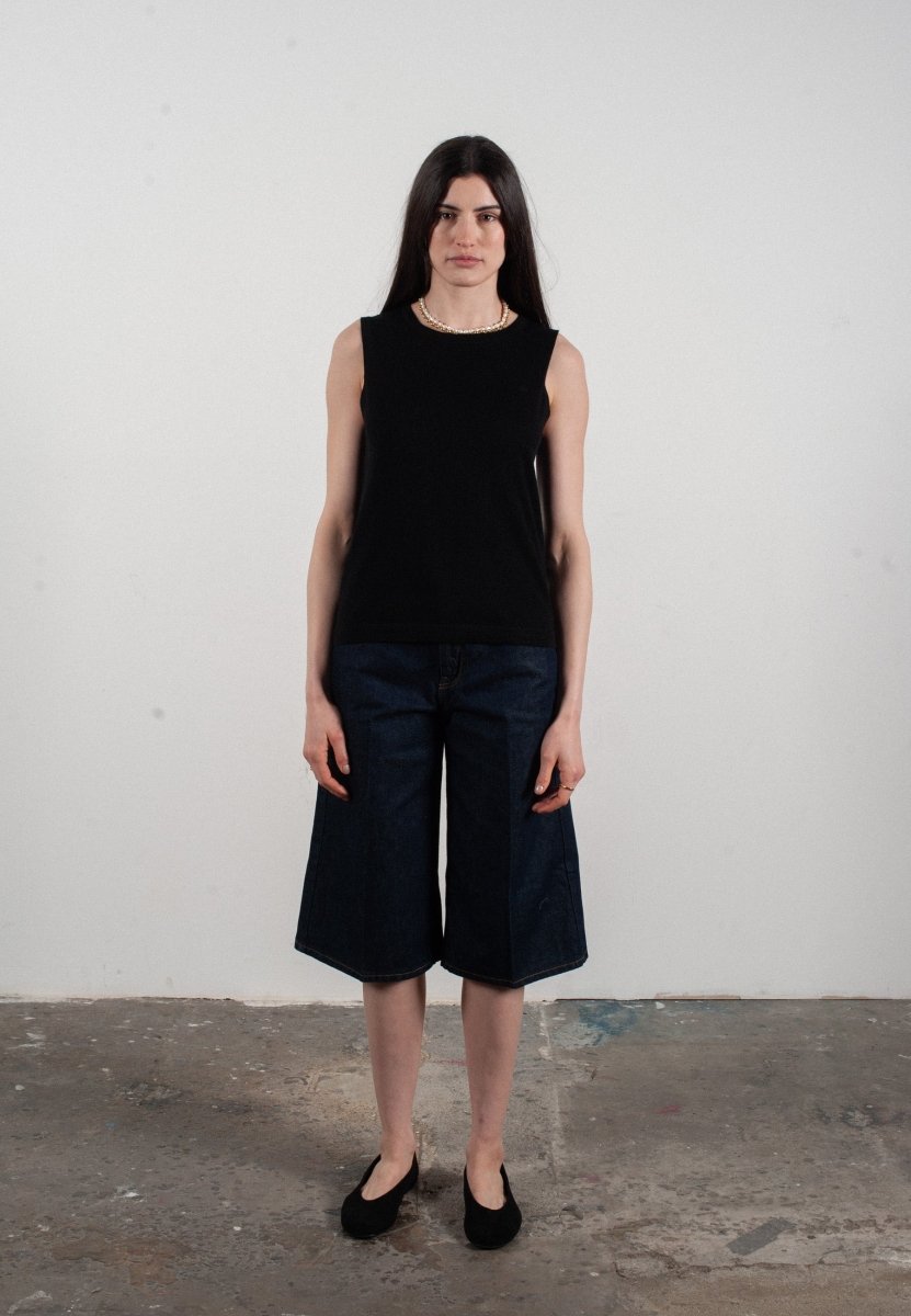 Débardeur col rond femme en cachemire et laine ultrafin noir - FRIDA 1 - Studio cashmere8