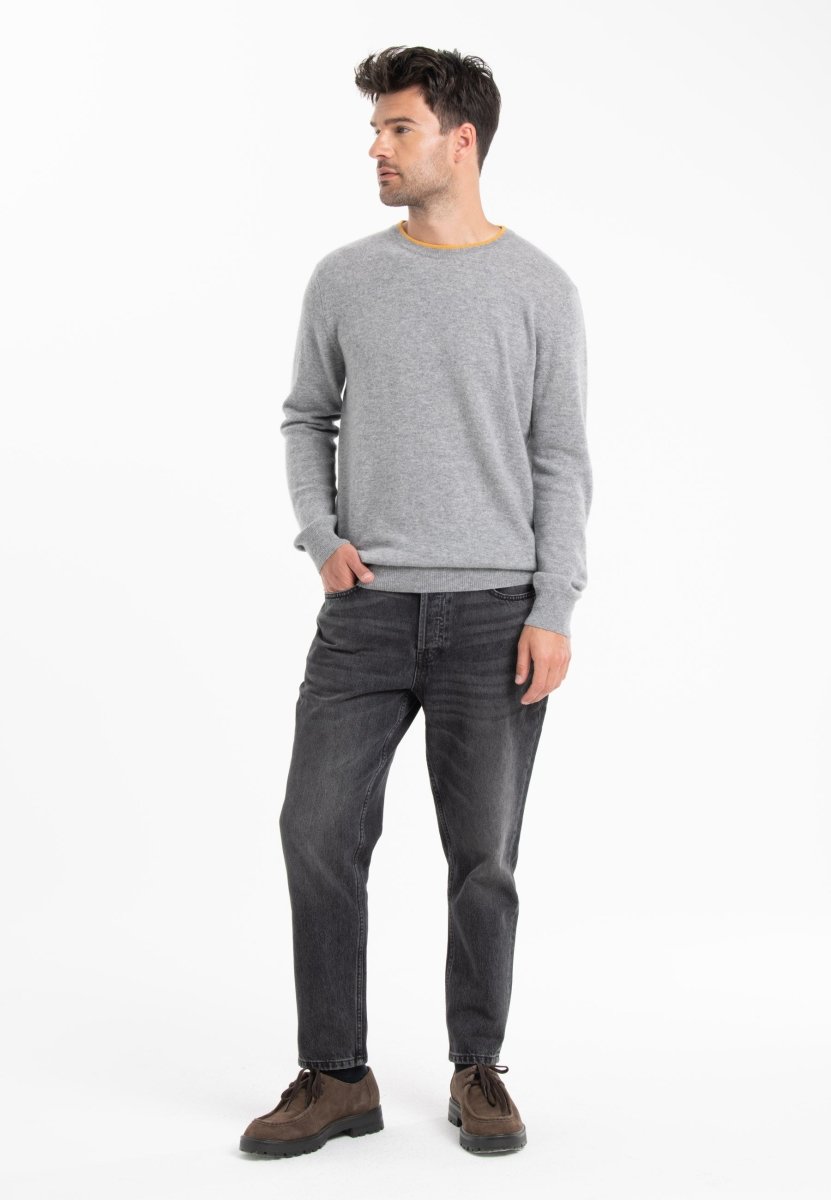 GABI 5 Pull double col rond bicolore en cachemire gris/jaune - Studio cashmere8
