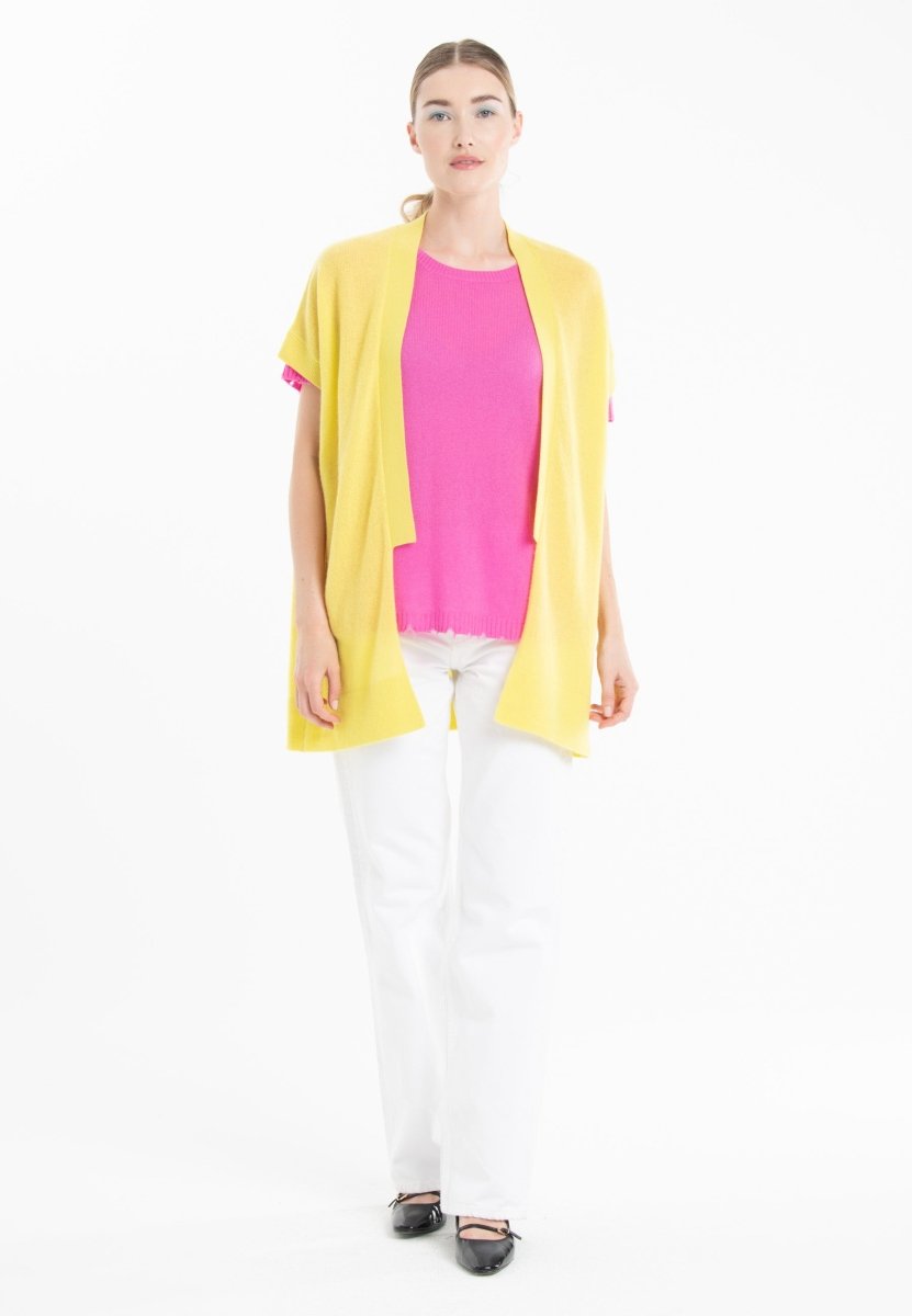 Gilet à manches courtes cachemire jaune fluo femme - RIA 4 - Studio cashmere8