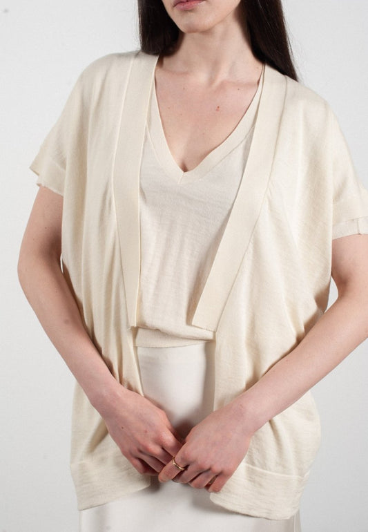 Gilet à manches courtes femme en cachemire & laine ultrafin blanc - KELLY 5 - Studio cashmere8