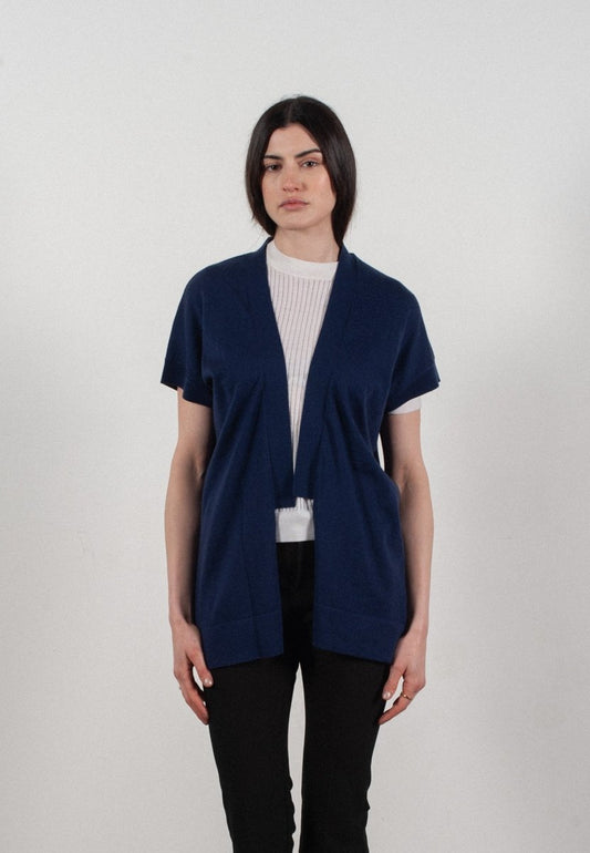 Gilet à manches courtes femme en cachemire & laine ultrafin bleu marine - KELLY 5 - Studio cashmere8