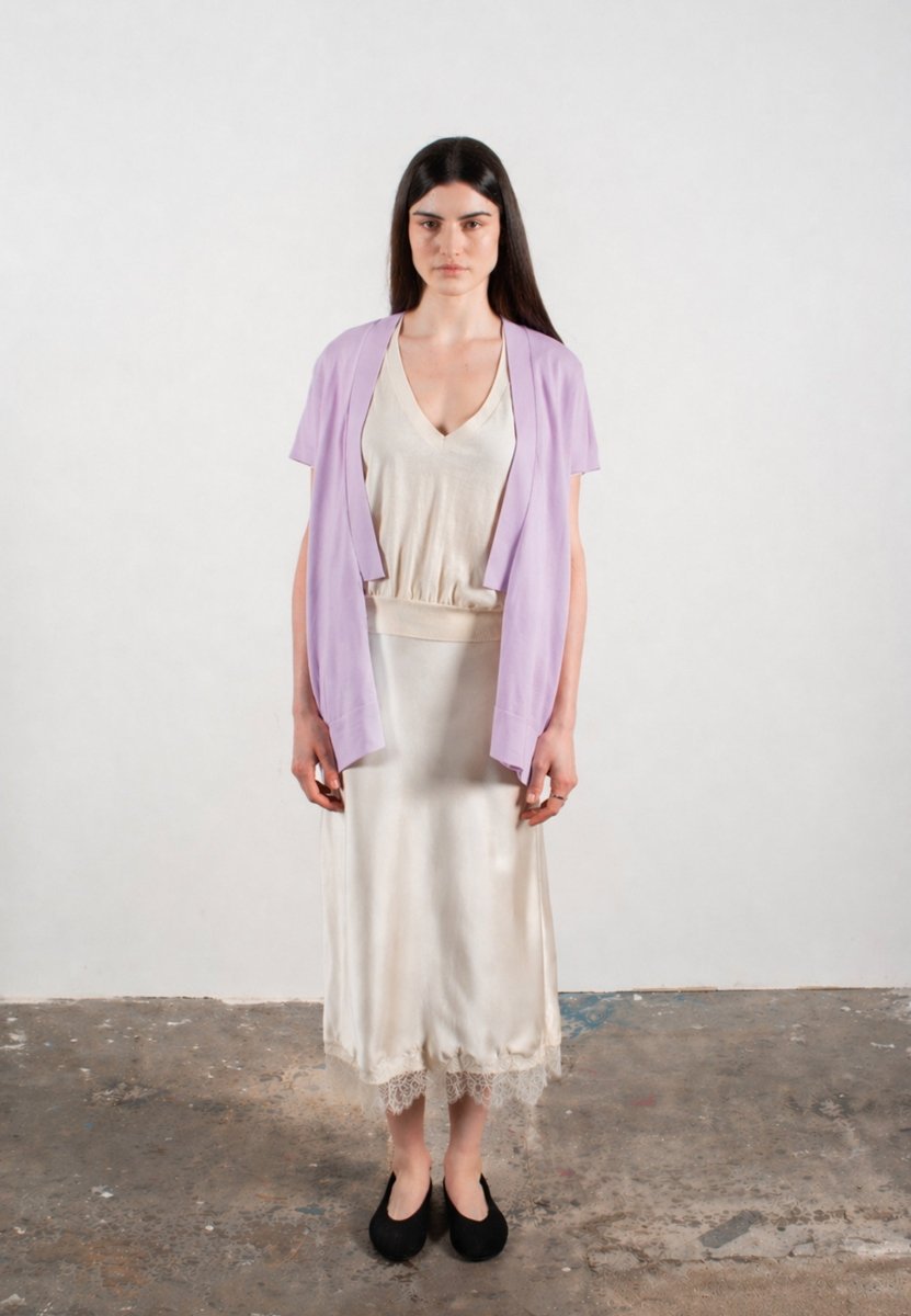 Gilet à manches courtes femme en cachemire & laine ultrafin lavande - KELLY 5 - Studio cashmere8