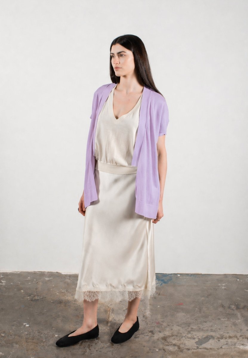 Gilet à manches courtes femme en cachemire & laine ultrafin lavande - KELLY 5 - Studio cashmere8