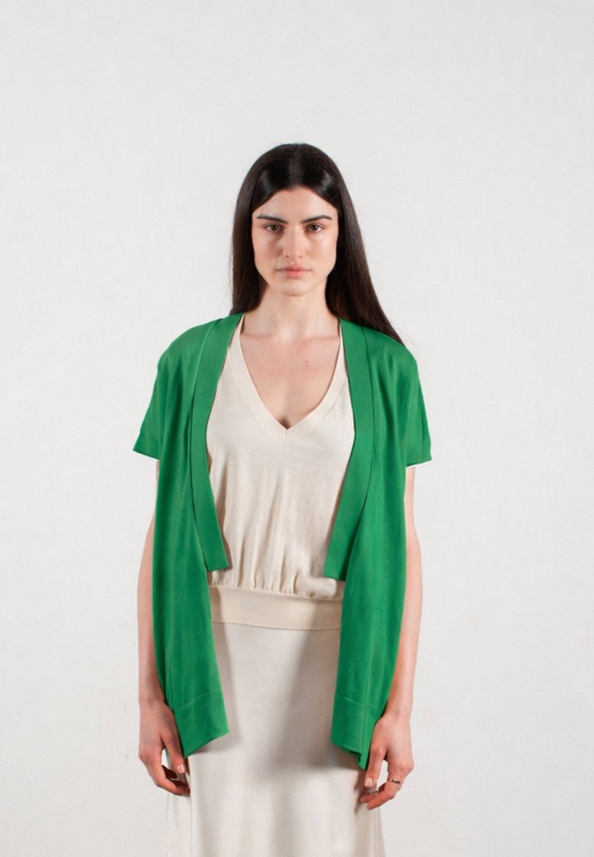 Gilet à manches courtes femme en cachemire & laine ultrafin vert - KELLY 5 - Studio cashmere8