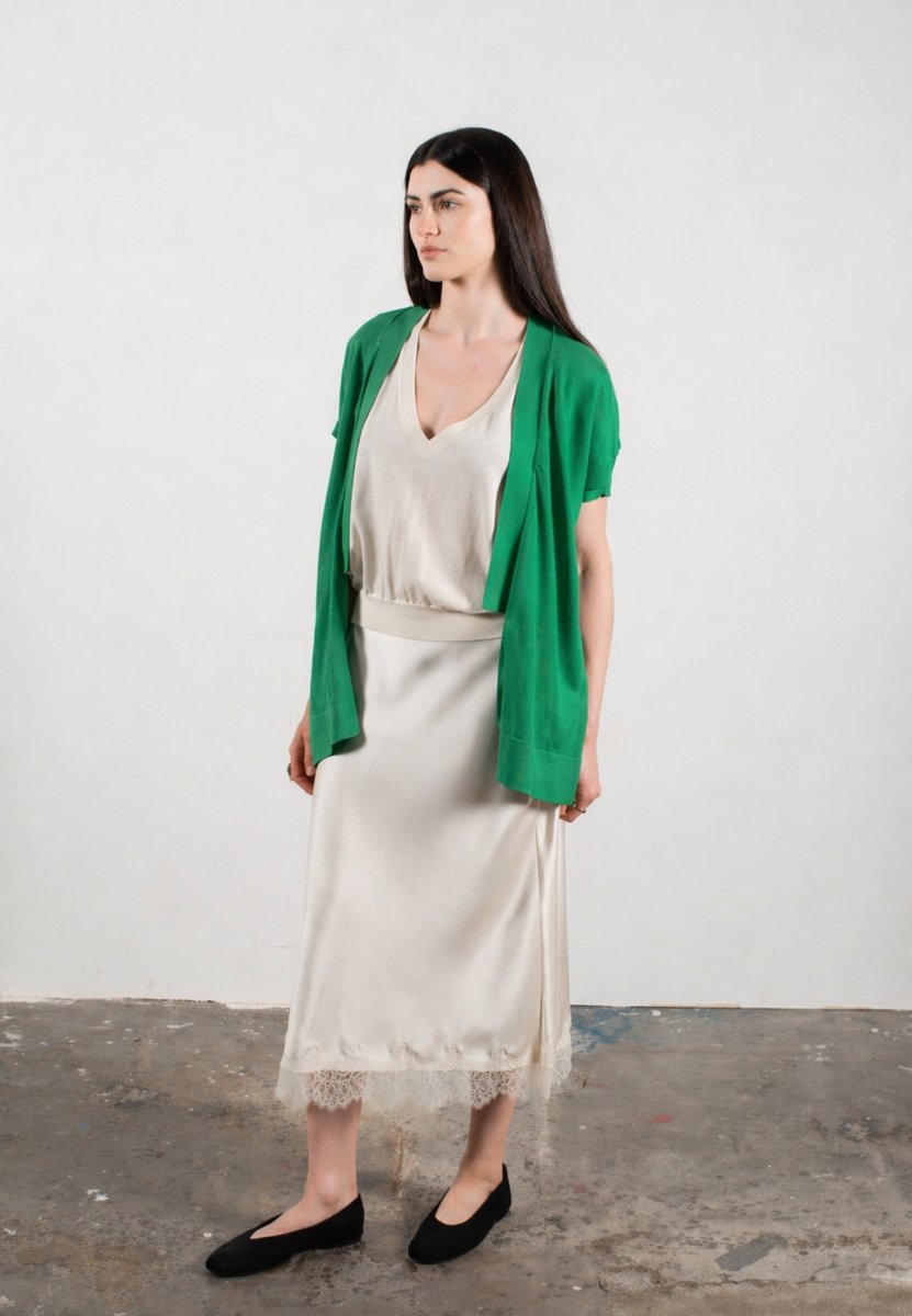 Gilet à manches courtes femme en cachemire & laine ultrafin vert - KELLY 5 - Studio cashmere8