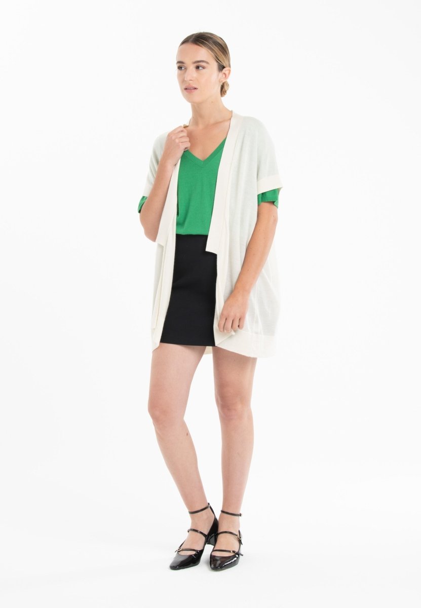 Gilet à manches courtes ultrafin cachemire et laine blanc femme - KELLY 5 - Studio cashmere8