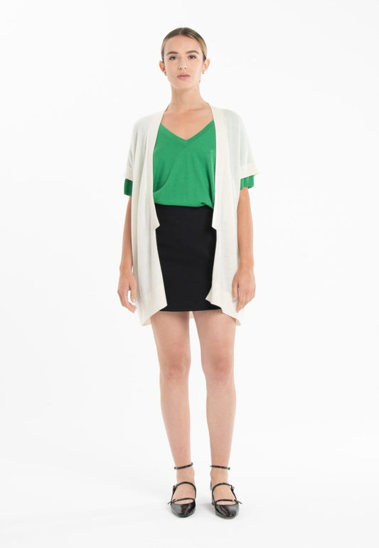 Gilet à manches courtes ultrafin cachemire et laine blanc femme - KELLY 5 - Studio cashmere8