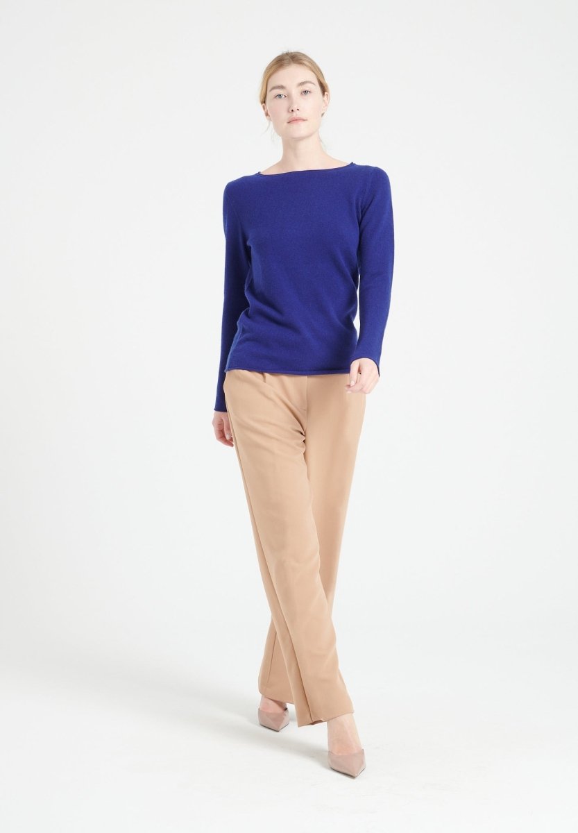 LILLY 5 Pull col bateau en cachemire bleu nuit - Studio cashmere8